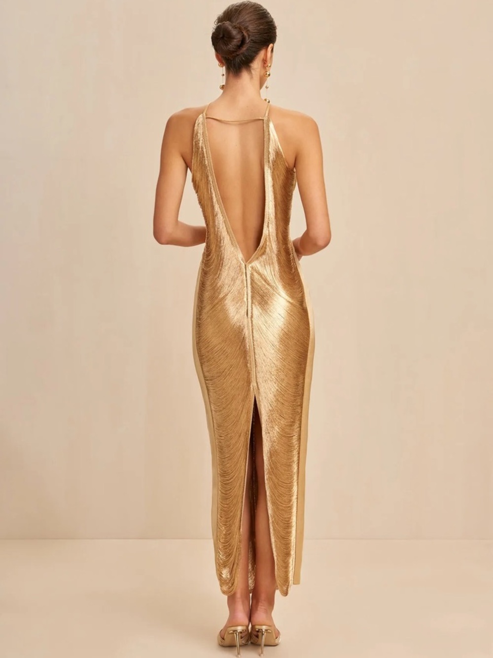 Cult Gaia Renata Gown Gold Metallic Halter Maxi Dress Small - Picture 5 of 5